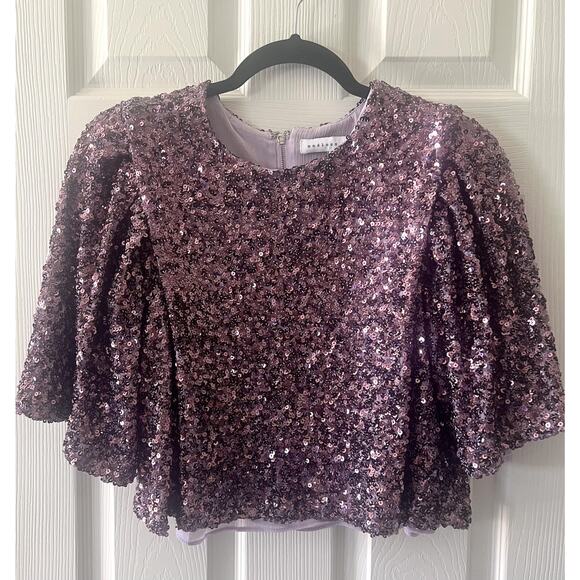 ENDLESS ROSE Purple Sequin Sparkle Encrusted Cropped Party Blouse Top - Picture 1 of 16